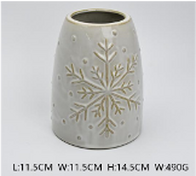 Reference image of short snowflake vase with printed measurements