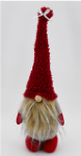 Red and beige gonk with tall pointed hat and long beard
