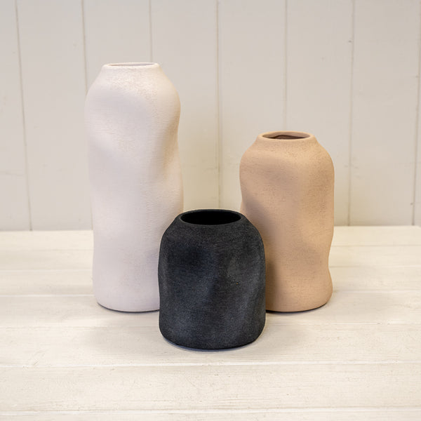 White Tall Sculptured Textured Vase