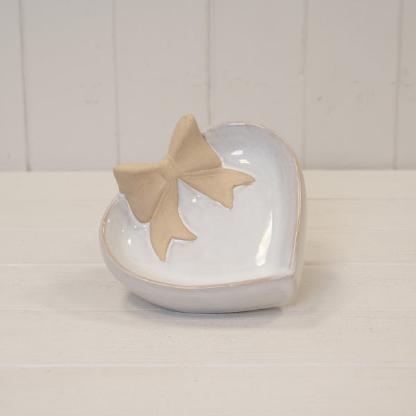 Heart Shaped Shallow Dish with Unglazed Bow Design