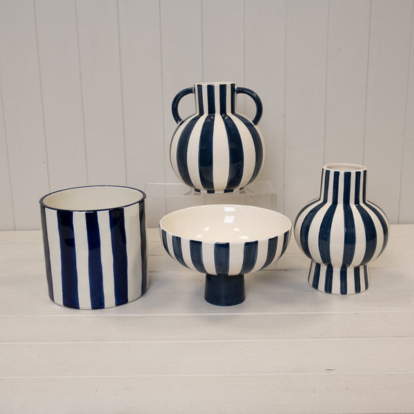 Deep Blue and White Ceramic Round Pot