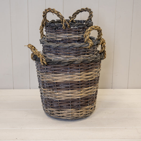 Peeled and Unpeeled Split Willow Round Basket with Ears