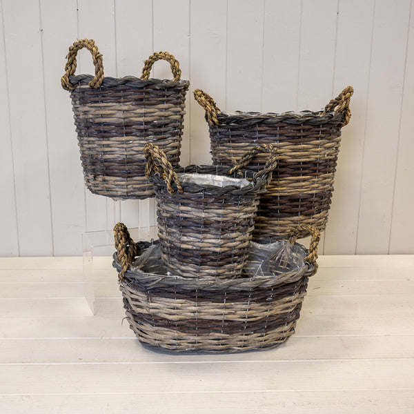Peeled and Unpeeled Split Willow Round Basket with Ears