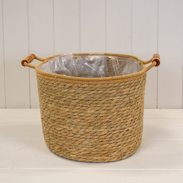 Set of 3 Natural Rope &amp; Grass Storage Basket L: M: S: