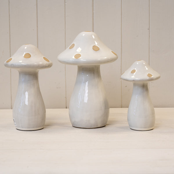 Medium Cream Ceramic Mushroom with Sand Dots