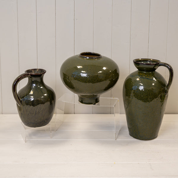 Green Ceramic Tall Vase with Handle