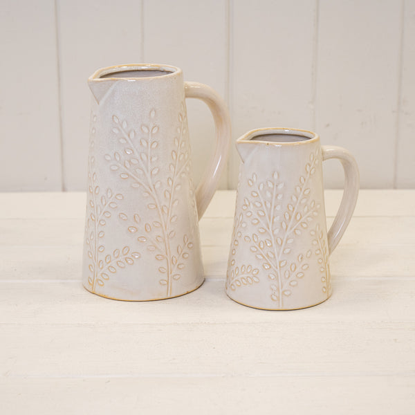 Large Ceramic Natural Jug with Olive Branch Design