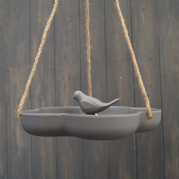 Earthy Anthracite Bamboo Hanging Bird Bath/Feeder