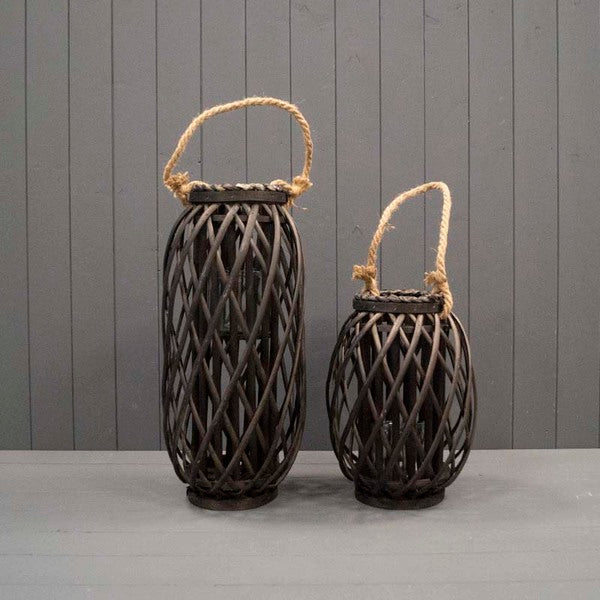 33cm Black Wicker Lantern