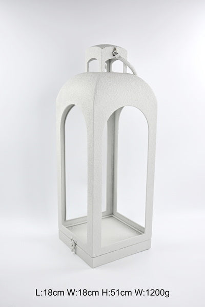 Off White Metal Open Faced Lantern Medium