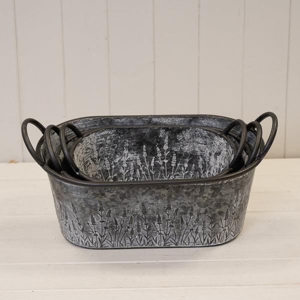 Meadow Zinc Oval Planters, supplied as a set of three