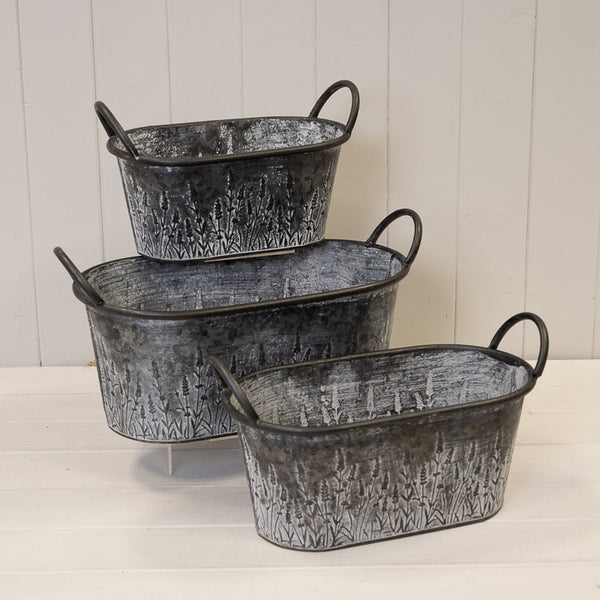 Meadow Zinc Oval Planters, supplied as a set of three