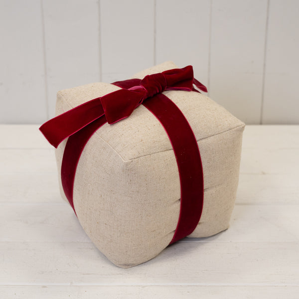 Natural Christmas Present Doorstop with Red Velvet Bow