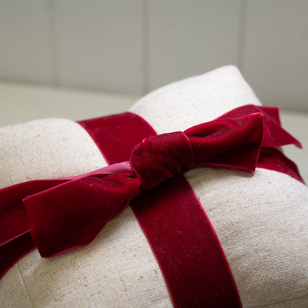 Natural Christmas Present Doorstop with Red Velvet Bow