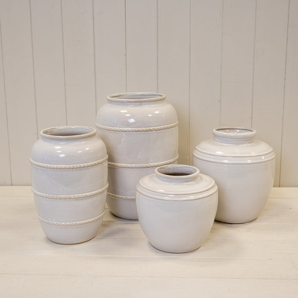 Natural Rustic Ceramic Vase with Rope Detail Large