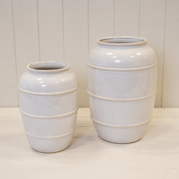 Natural Rustic Ceramic Vase with Rope Detail Small