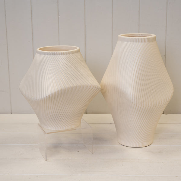 Modern Beige Sculptural Ribbed Vase