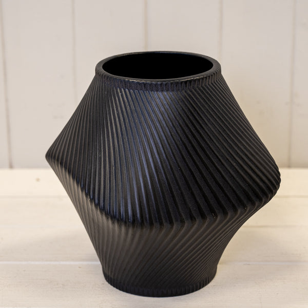 Short Graphite Sculptural Ribbed Vase