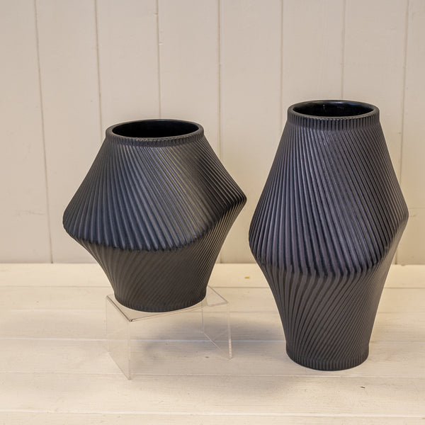 Short Graphite Sculptural Ribbed Vase