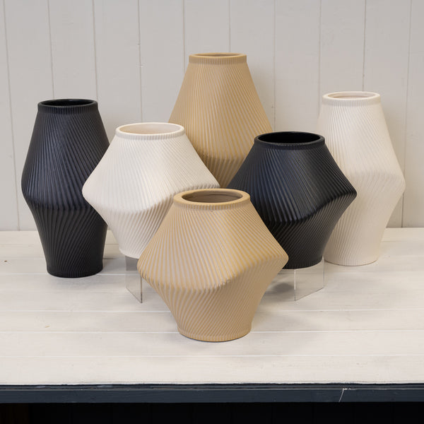 Short Graphite Sculptural Ribbed Vase