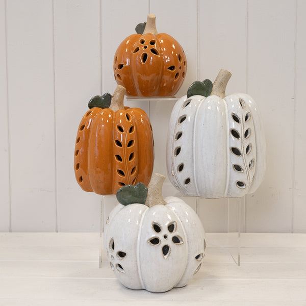 Small LED Pumpkin with Open Flower Detail