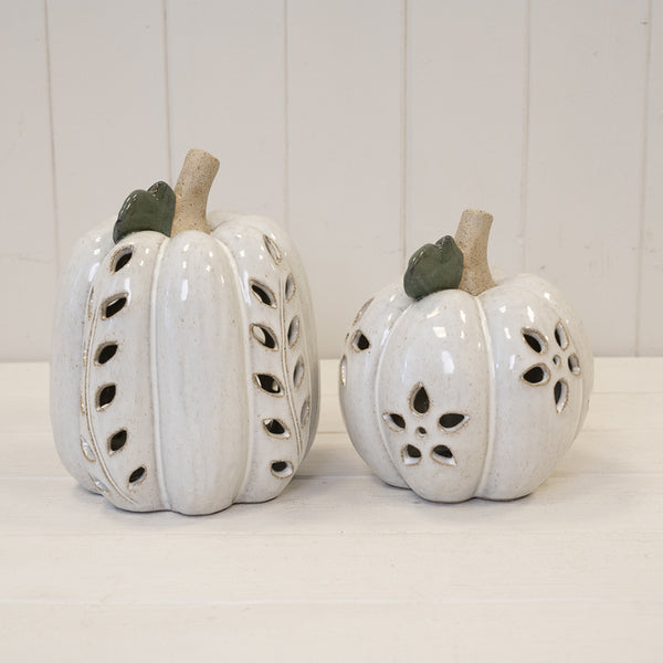 Small LED Pumpkin with Open Flower Detail