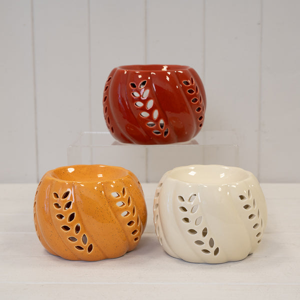 Orange Ceramic Wax Burner with Leaf Detail