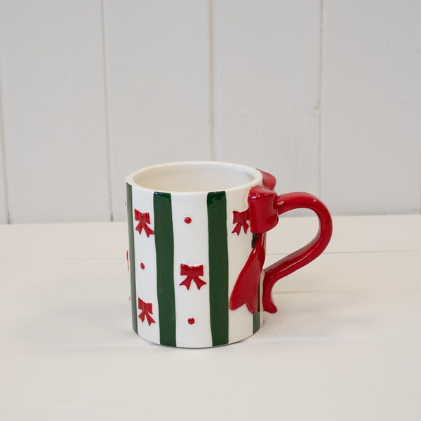 Red Bow and Green Striped Mug
