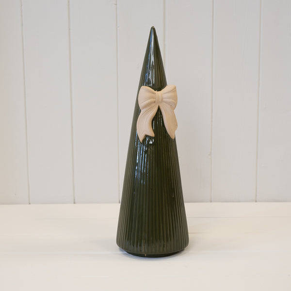 Large Forest Green Striped Tree with Bow Detail