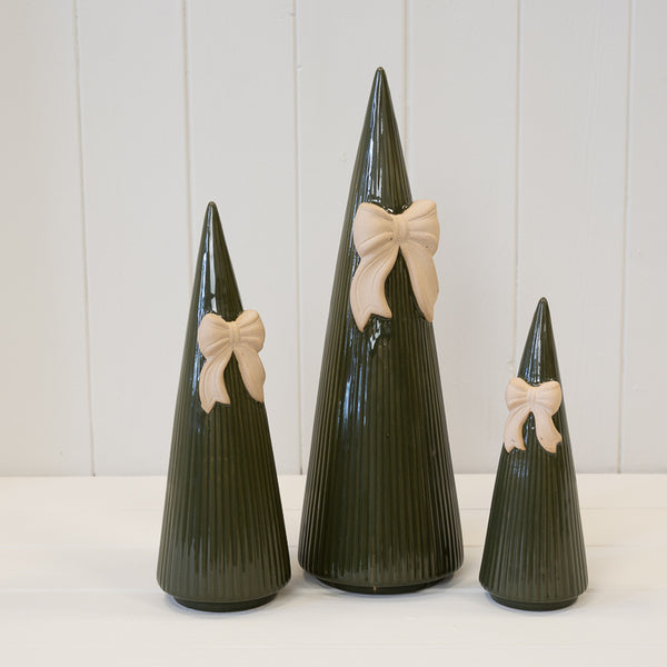 Large Forest Green Striped Tree with Bow Detail