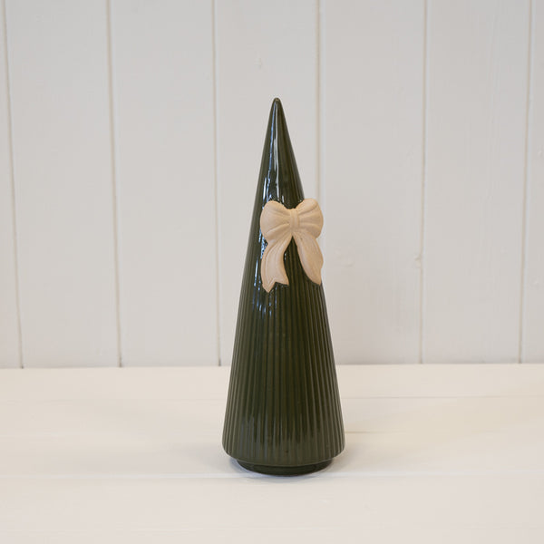 Medium Forest Green Striped Tree with Bow Detail