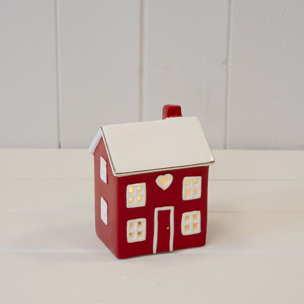 Short Red Ceramic LED Heart House