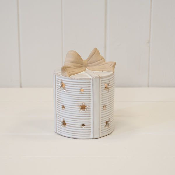 Large Ceramic LED Present with Bow Topper