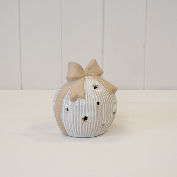 Large LED Ceramic Bauble with Bow Topper