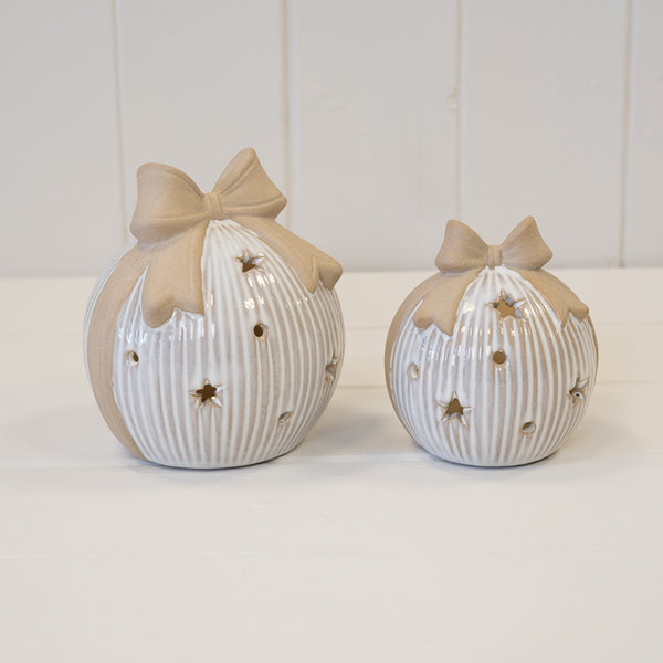 Large LED Ceramic Bauble with Bow Topper