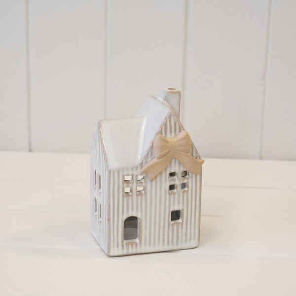 Ceramic Natural Tealight House with Bow Detail Small