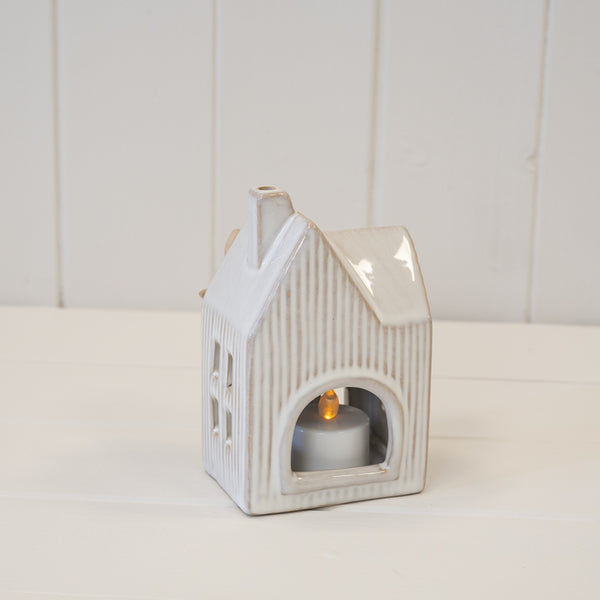 Ceramic Natural Tealight House with Bow Detail Small