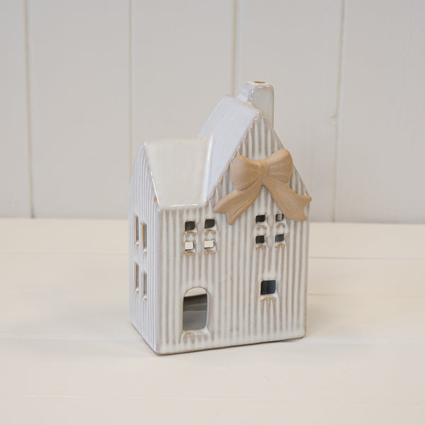 Ceramic Natural Tealight House with Bow Detail Large