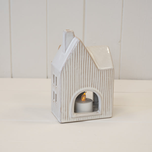 Ceramic Natural Tealight House with Bow Detail Large