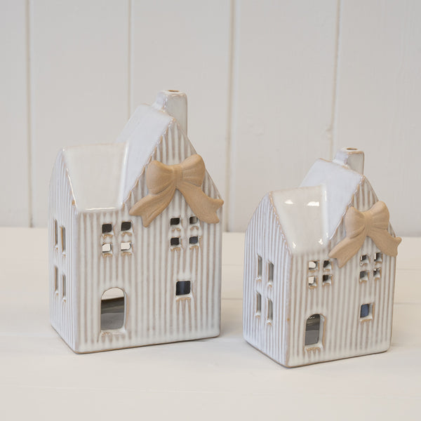 Ceramic Natural Tealight House with Bow Detail Large