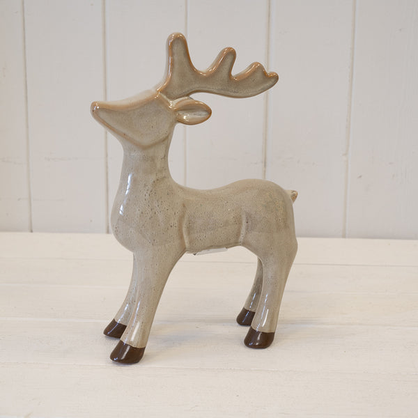 Fawn brown glazed ceramic standing reindeer ornament
