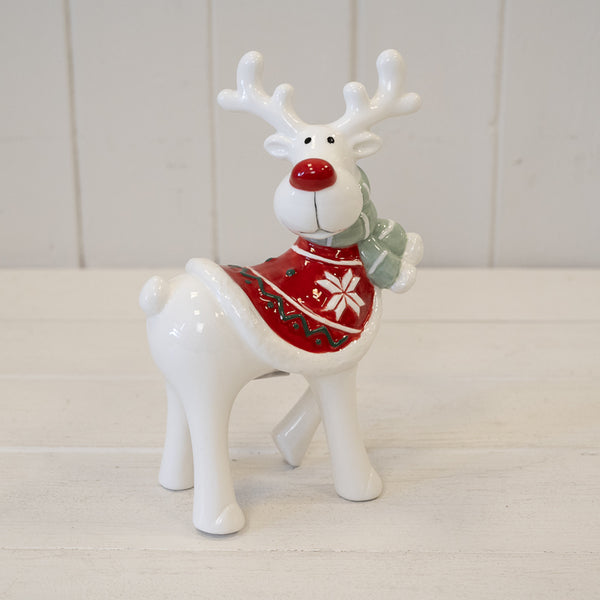 Ceramic Reindeer with Christmas Sweater and Scarf Medium