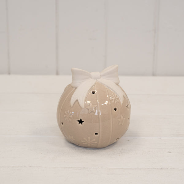 Beige LED Bauble with Bow