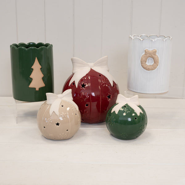 Beige LED Bauble with Bow