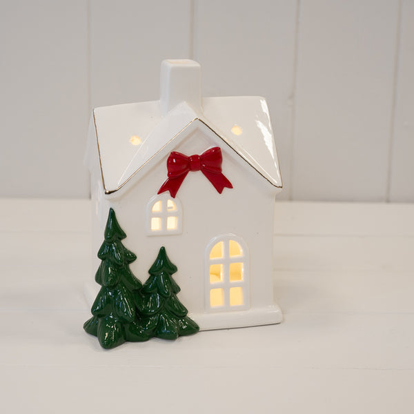 Large Christmas Home with Red Bow