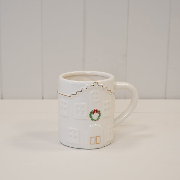White Christmas house mug with a green wreath