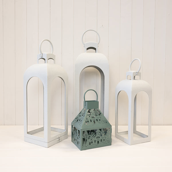 Off White Metal Open Faced Lantern Small
