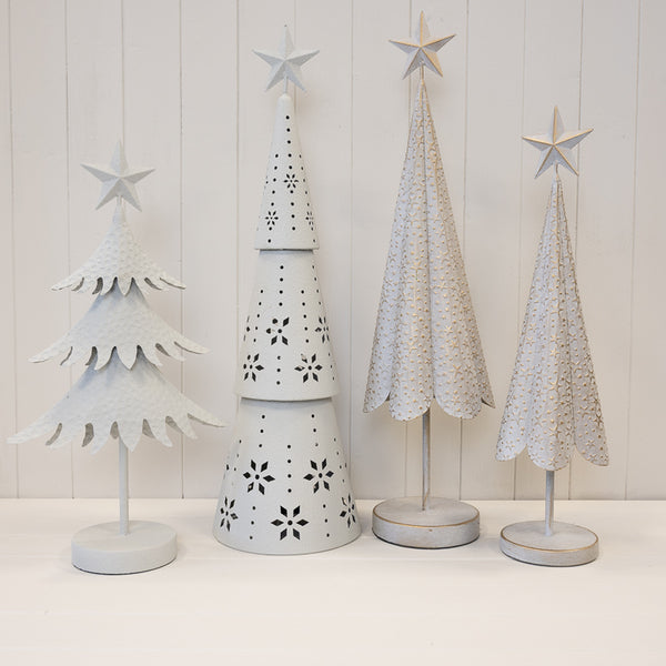 Off White Metal Christmas Tree with Brushed Gold Stars Medium