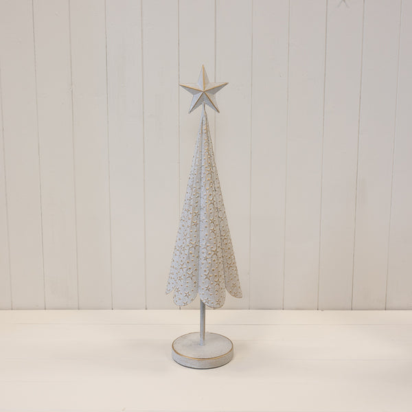 Off White Metal Christmas Tree with Brushed Gold Stars Medium