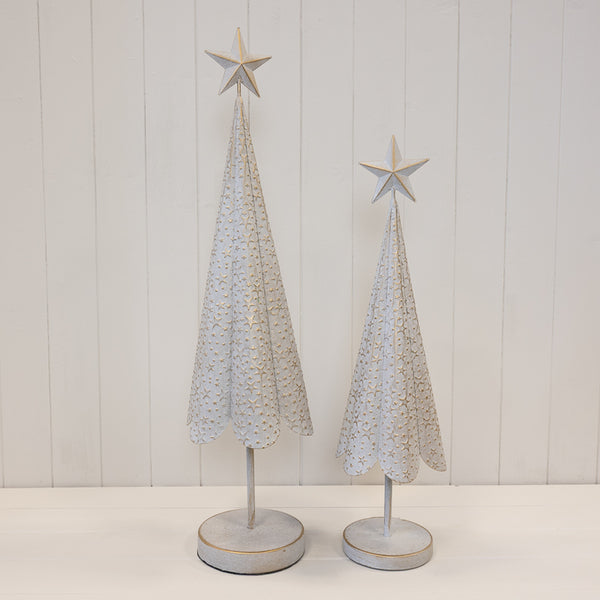 Off White Metal Christmas Tree with Brushed Gold Stars Medium